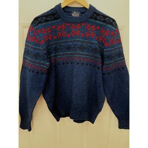 VTG Woolrich Nordic Wool Sweater Men’s Medium Blue Fair Isle Snowflake EUC